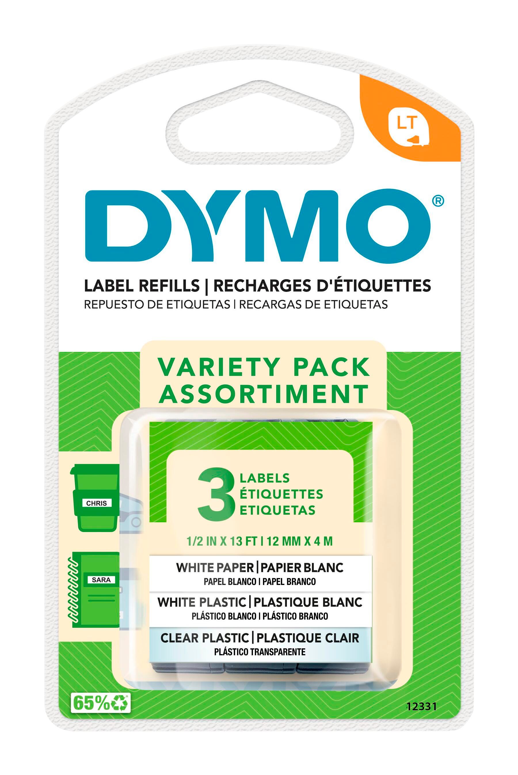 DYMO LetraTag Label Tape, 1/2 Inch x 13 Feet, Assorted, Pack of 3 070047